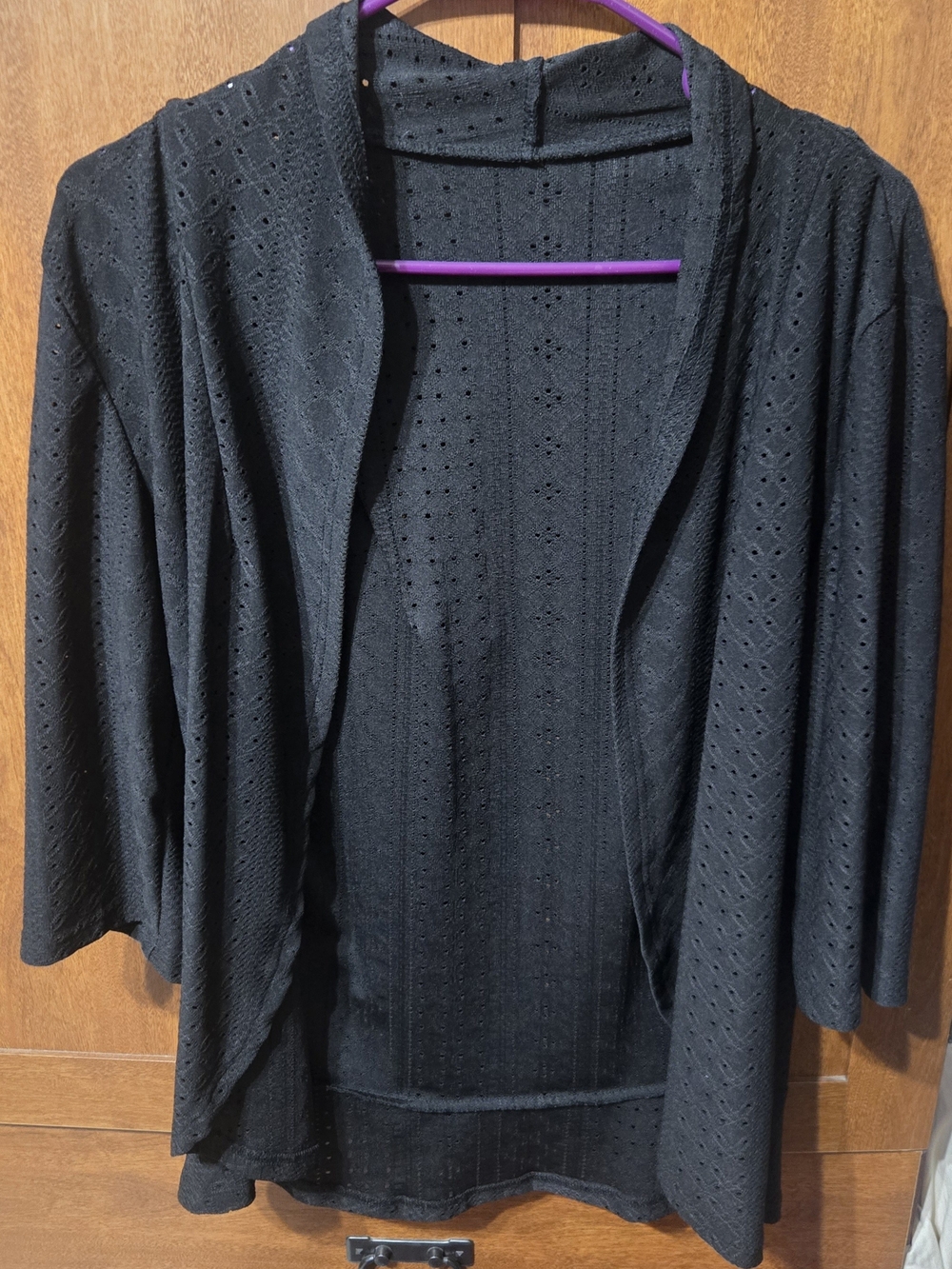 SHEIN Black Open-Front Eyelet Cardigan
